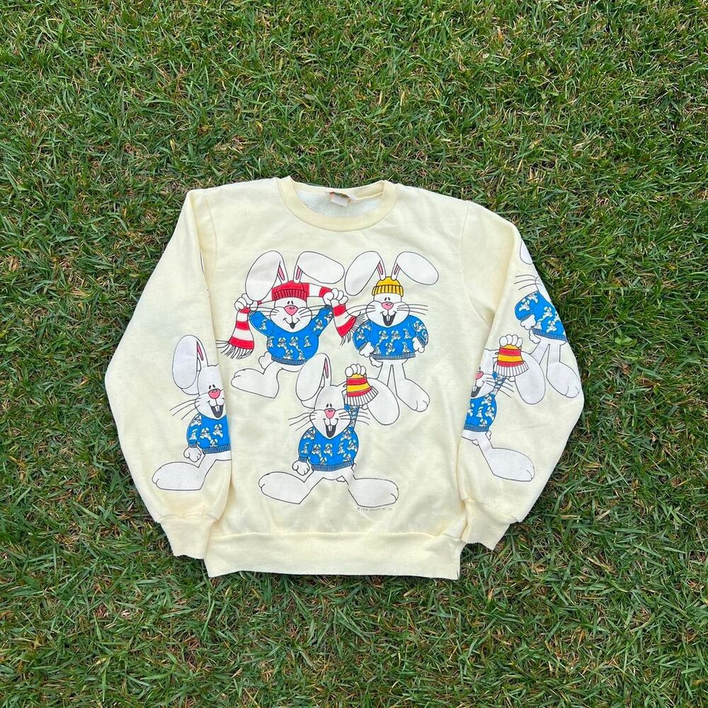 80s Bunny rabbit AOP graphic sweater women’s size M